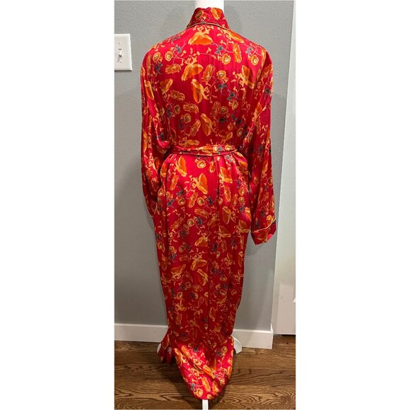 Saks Fifth Avenue 100% Silk Long Robe, Red floral, Size L - Picture 2 of 11